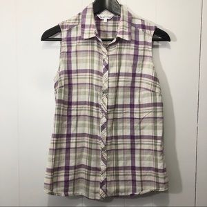 Northern Reflections Sleeveless Plaid Button Up